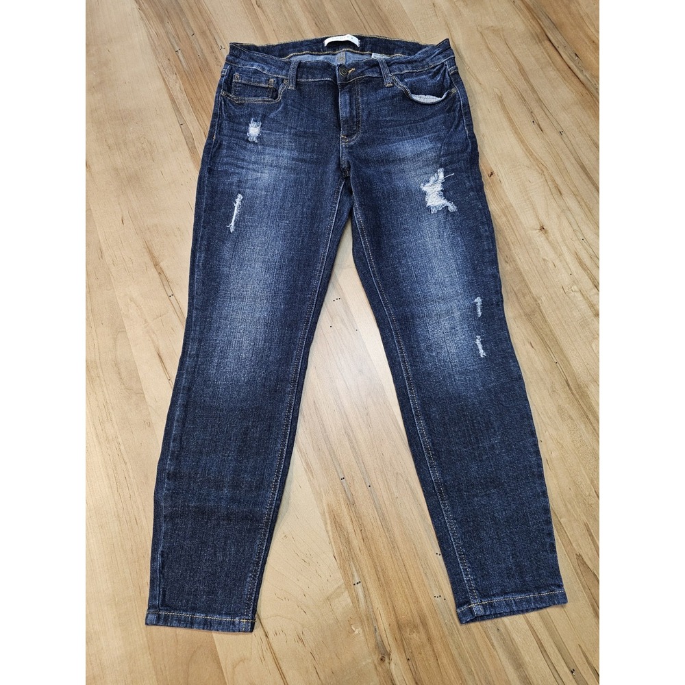 Eunina Women's‎ Mid Rise Destructed Skinny Jeans Size 30 Distressed Dark Wash